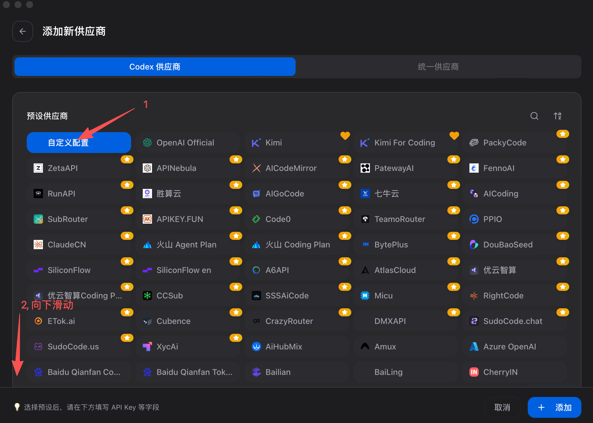 CC Switch 添加供应商页面中选择自定义配置